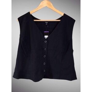 NWT Express Women's Vest XXL Classic Fit V-Neck Button Up Linen Vest Black